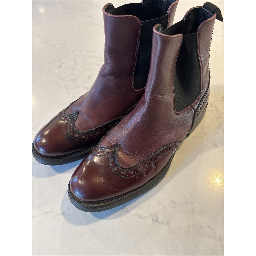 Boemos burgundy pull-on patent leather‎ Chelsea Wingtip Italian boots EU 38 Vtg